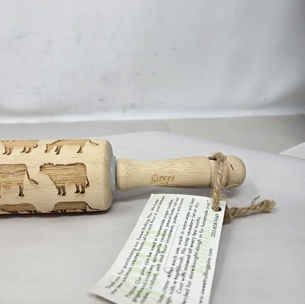 Sweet Rolling Pins Wooden Engraved Cows Shapes Imprints Cow Design Into Dough
